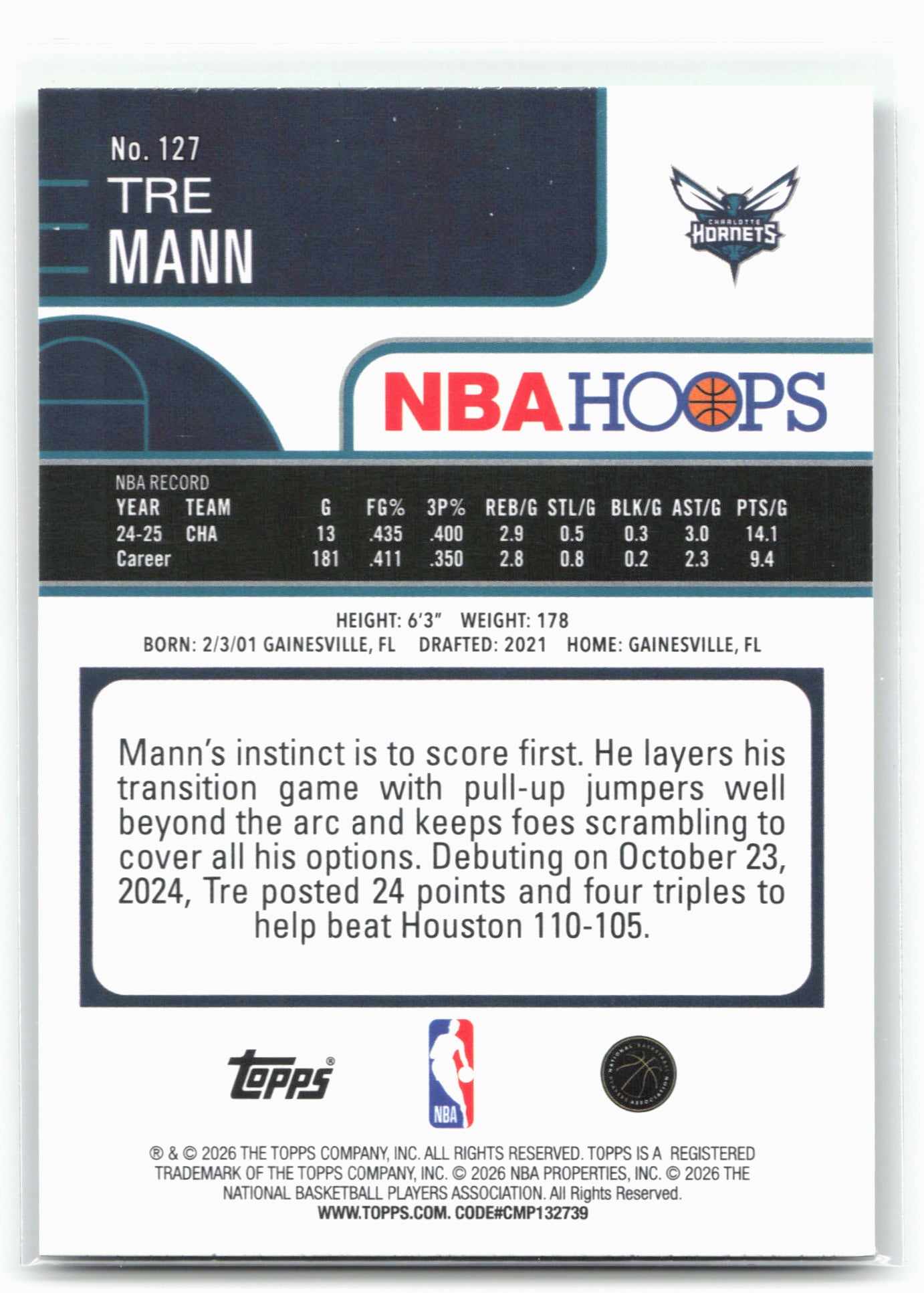 2025-26 Hoops #127 Tre Mann Green Hoops 29367