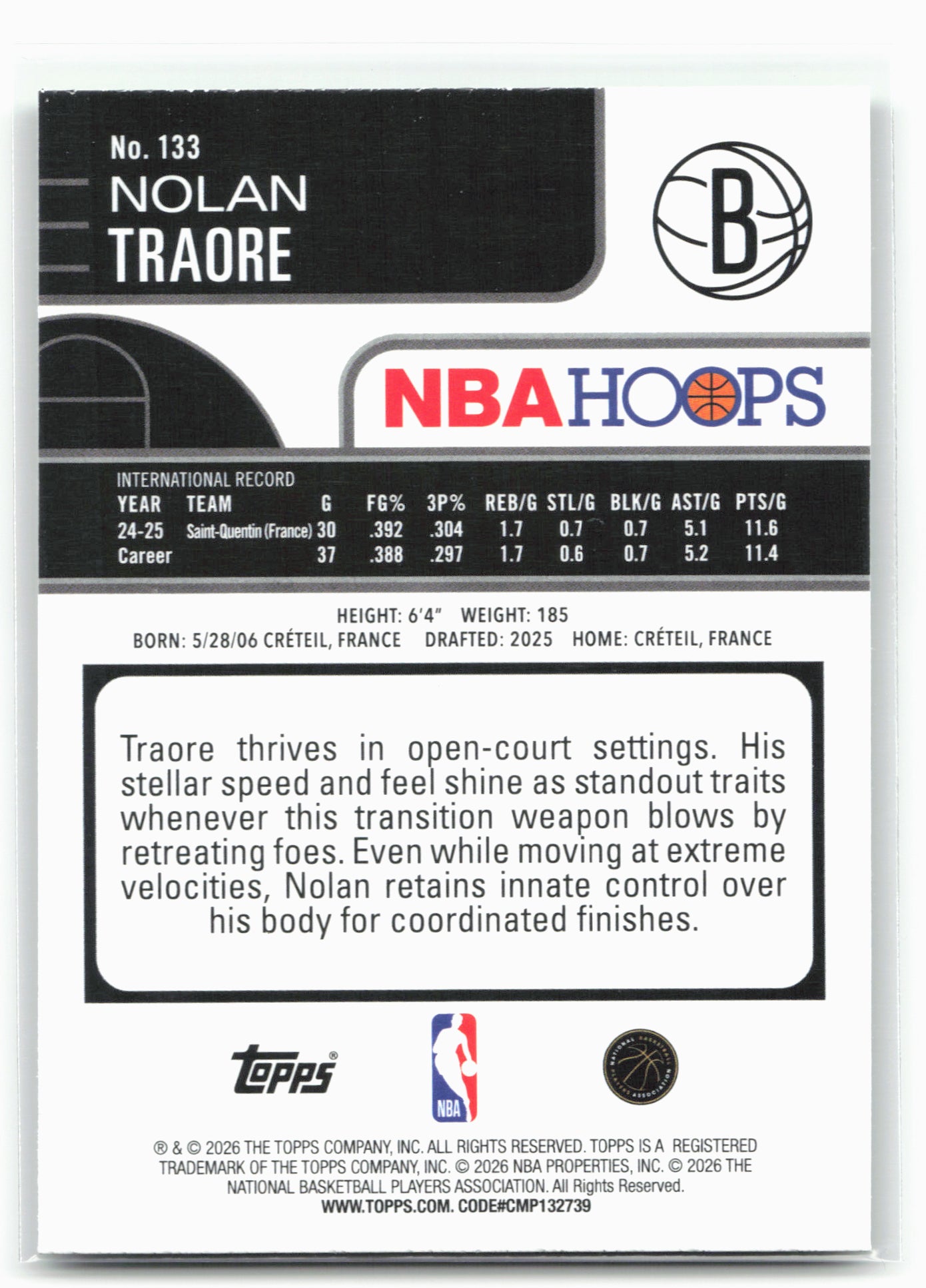 2025-26 Hoops #133 Nolan Traore Green Hoops 29368