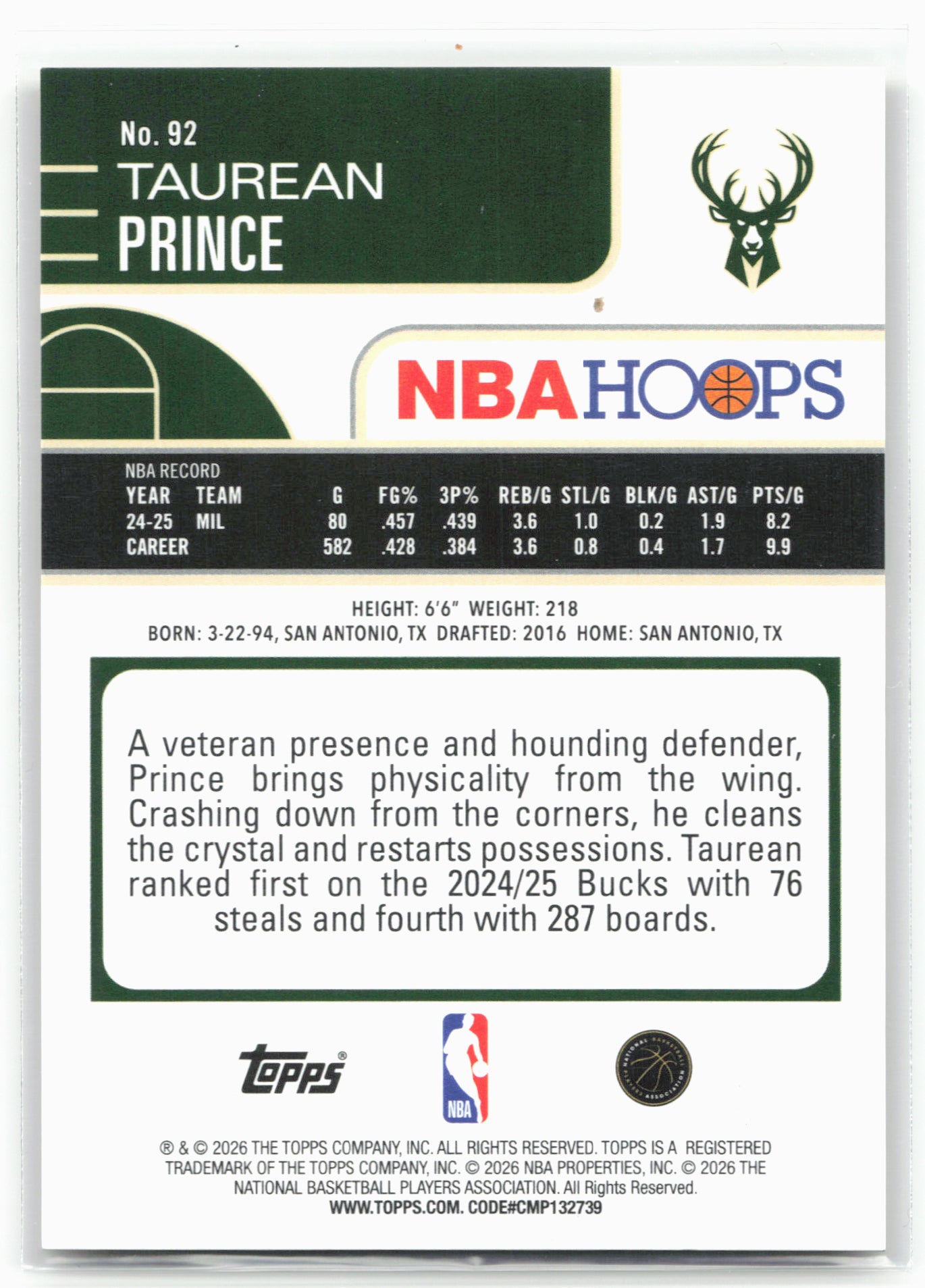 2025-26 Hoops #92 Taurean Prince Pixel Burst Gold #/50