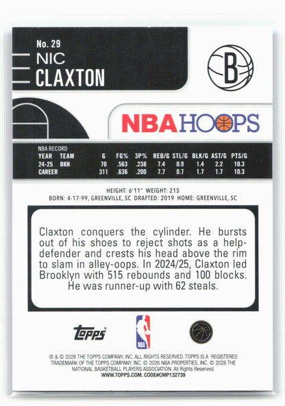 2025-26 Hoops #29 Nic Claxton Pixel Burst Blue #/149