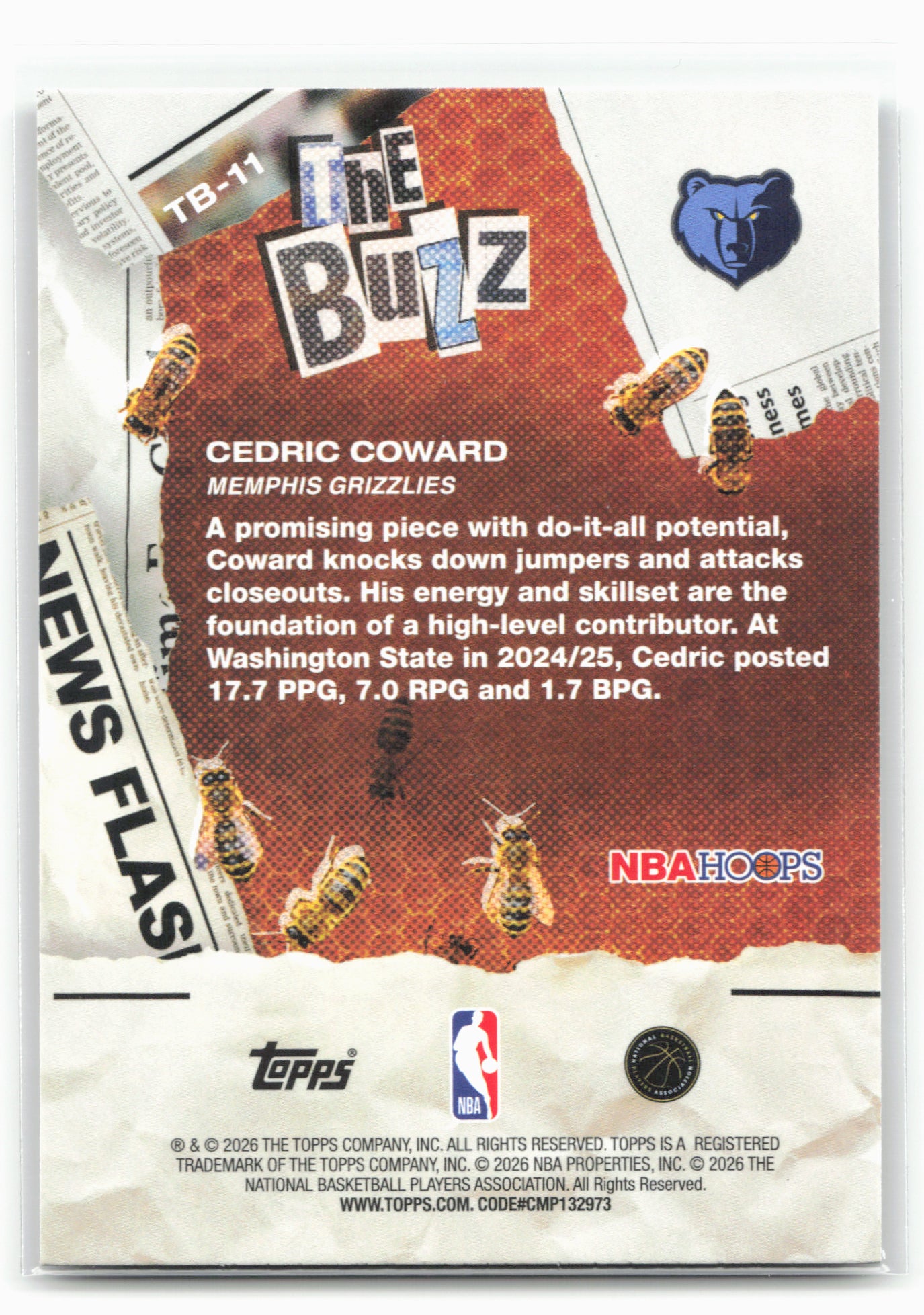 2025-26 Hoops #TB-11 Cedric Coward The Buzz 29383