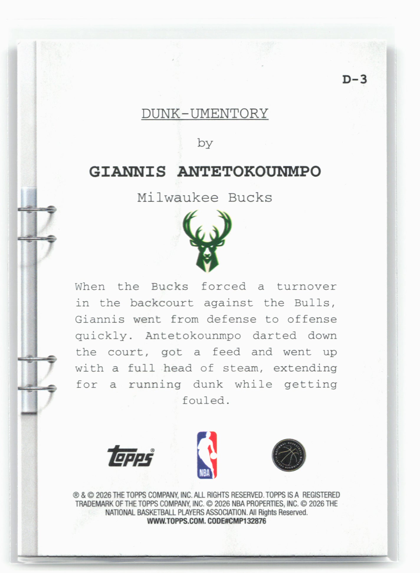 2025-26 Hoops #D-3 Giannis Antetokounmpo Dunk-umentory