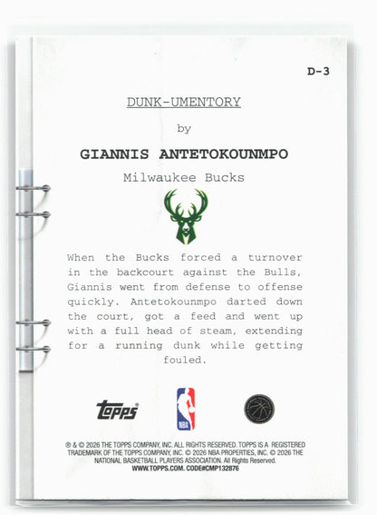 2025-26 Hoops #D-3 Giannis Antetokounmpo Dunk-umentory