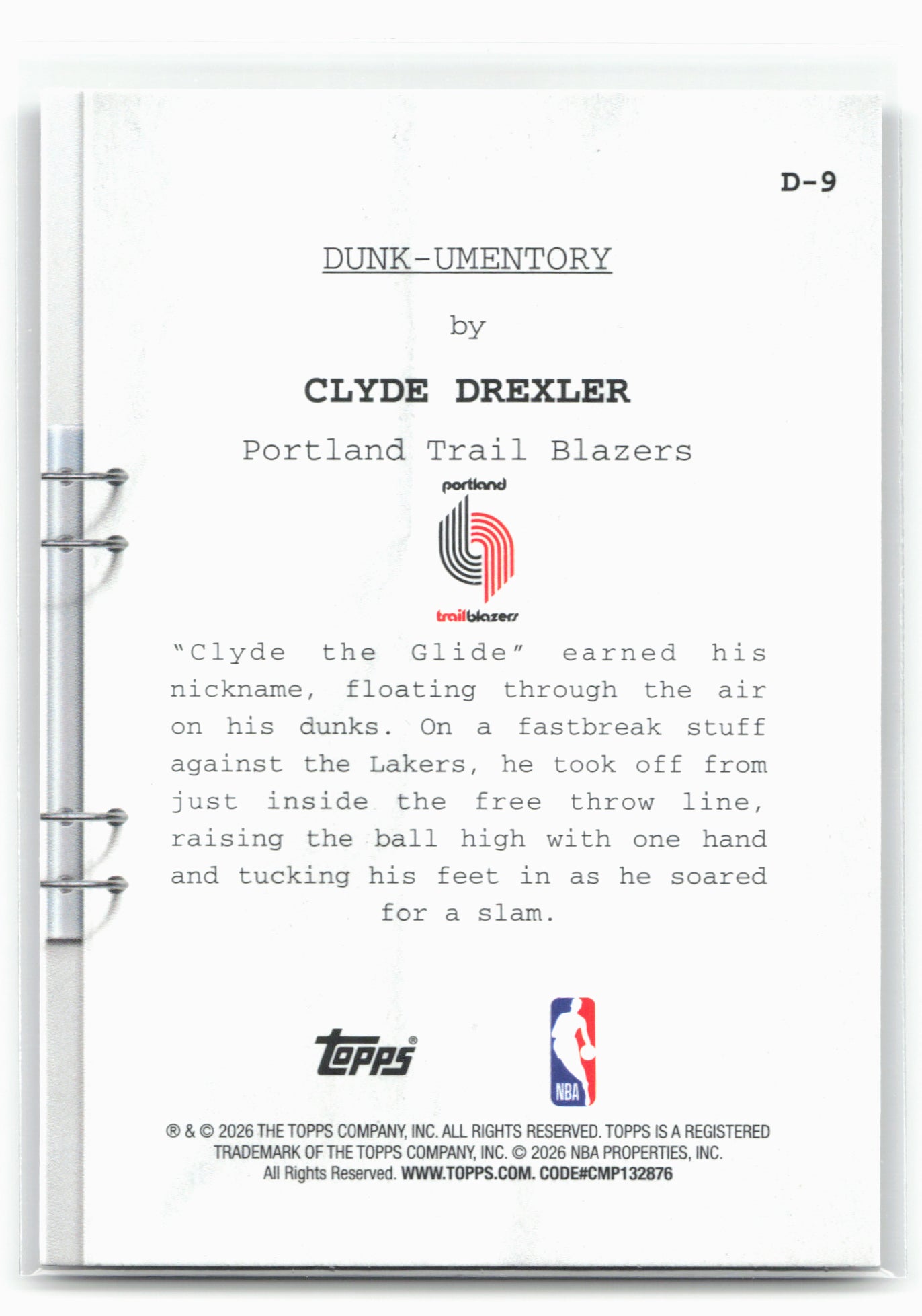 2025-26 Hoops #D-9 Clyde Drexler Dunk-umentory