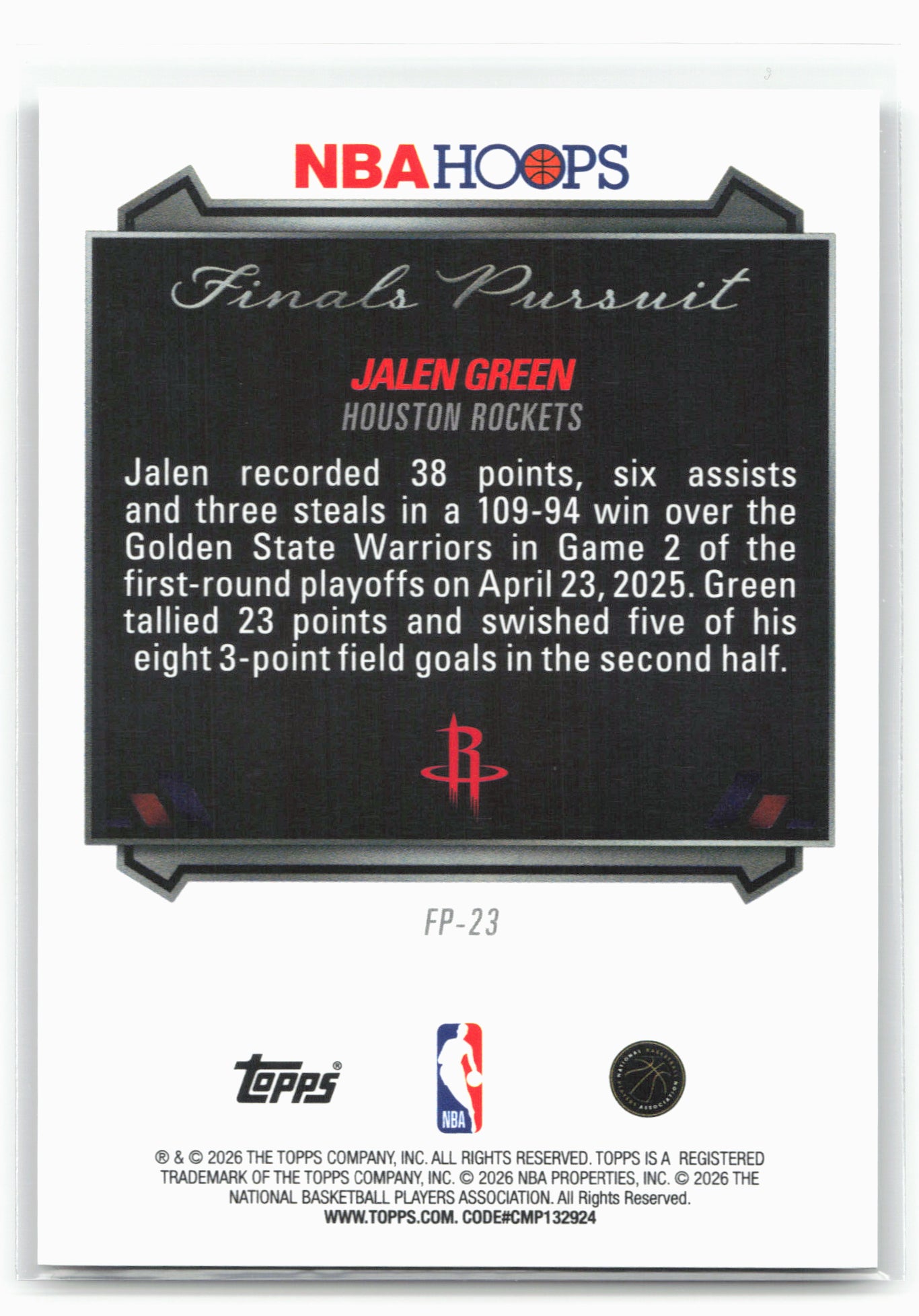 2025-26 Hoops #FP-23 Jalen Green Finals Pursuit First Round