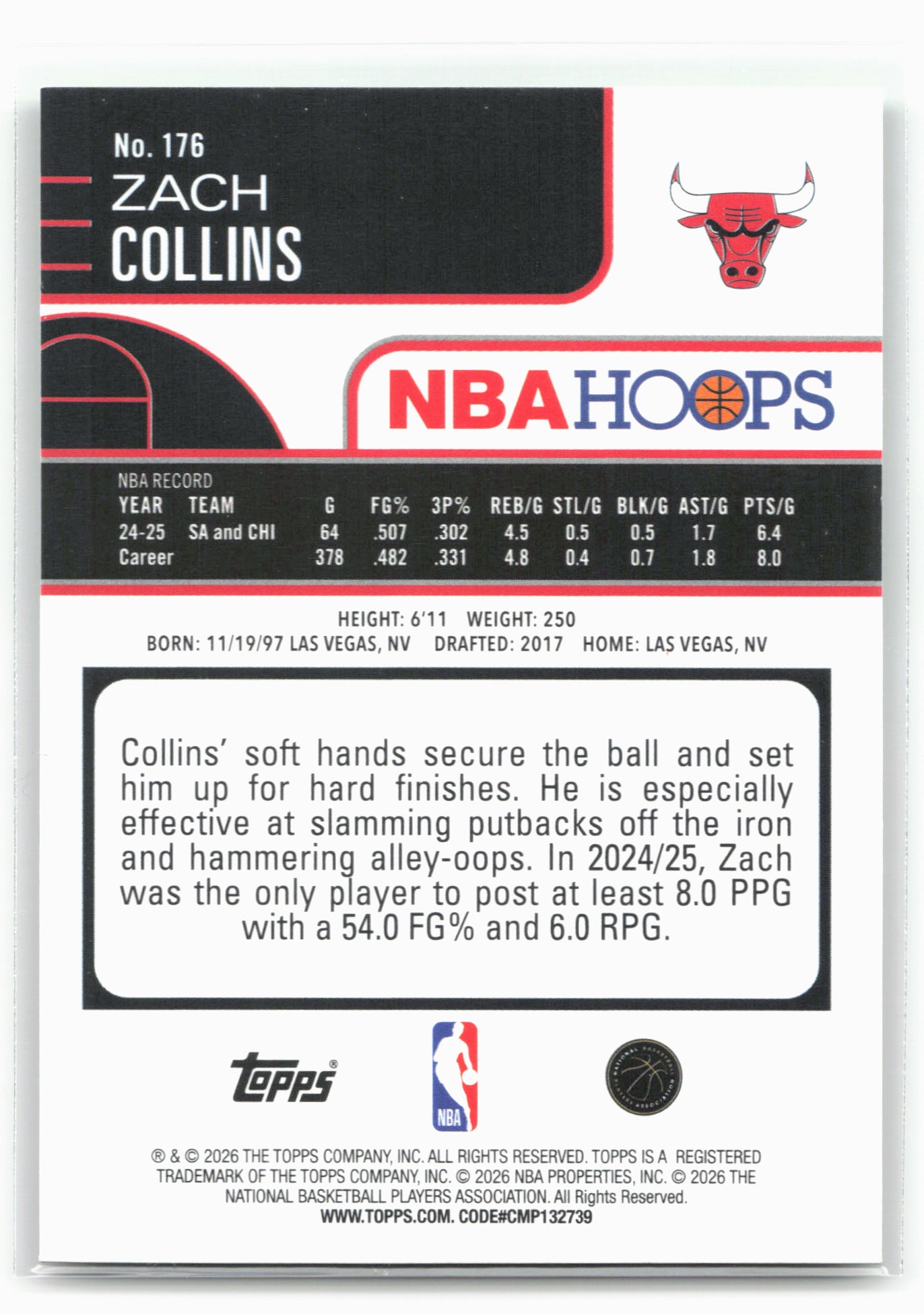 2025-26 Hoops #176 Zach Collins Rainbow Gold and Green #/199