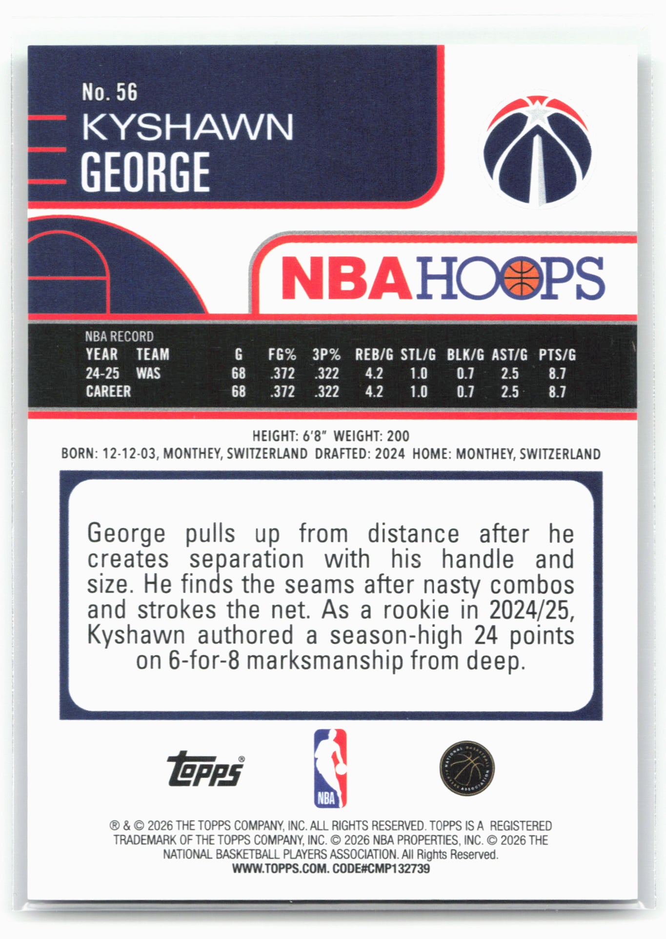 2025-26 Hoops #56 Kyshawn George Rainbow Green and Blue #/249