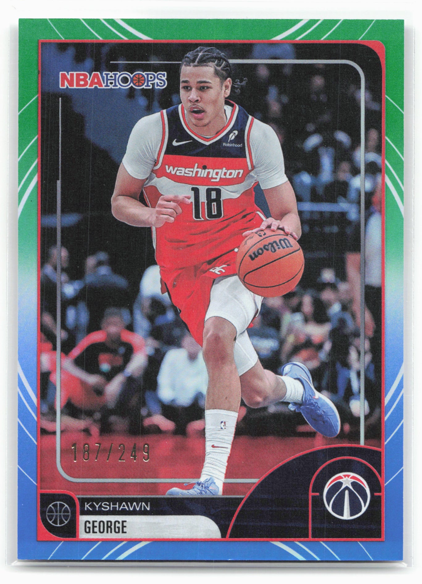 2025-26 Hoops #56 Kyshawn George Rainbow Green and Blue #/249