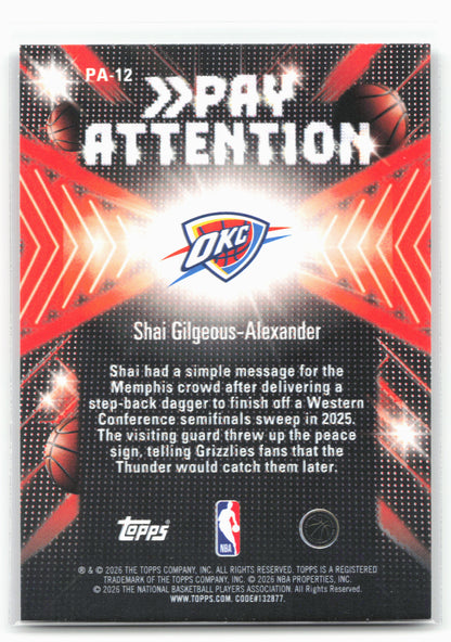 2025-26 Hoops #PA-12 Shai Gilgeous-Alexander Pay Attention