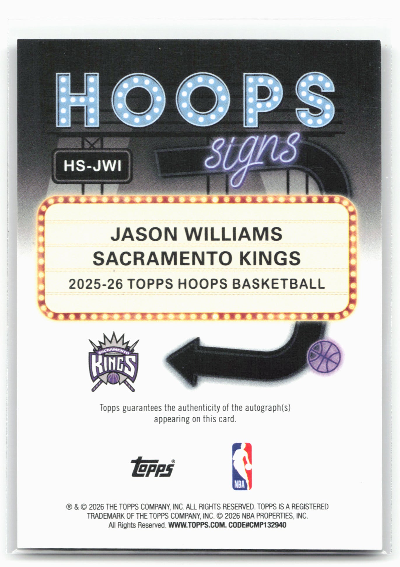2025-26 Hoops #HS-JWI Jason Williams Hoops Signs Pixel Burst Gold #/50