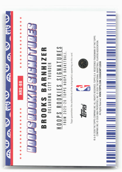 2025-26 Hoops #HRS-BB Brooks Barnhizer Hoops Rookie Signatures