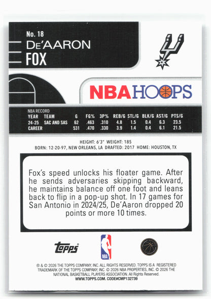 2025-26 Hoops #18 De'Aaron Fox Rainbow