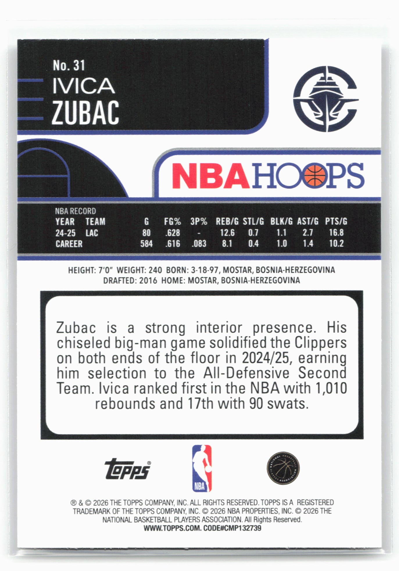 2025-26 Hoops #31 Ivica Zubac Rainbow 29411