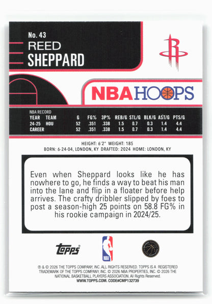 2025-26 Hoops #43 Reed Sheppard Rainbow