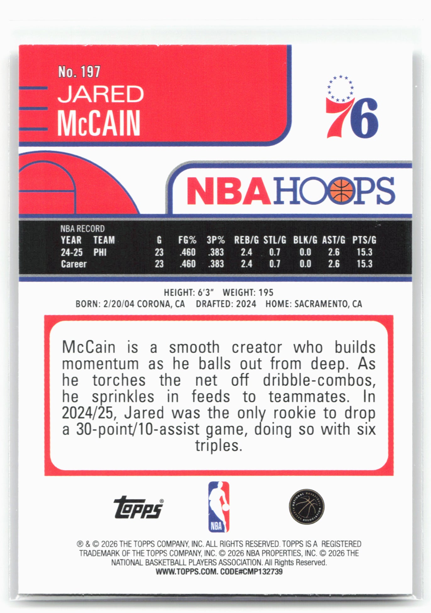 2025-26 Hoops #197 Jared McCain Rainbow