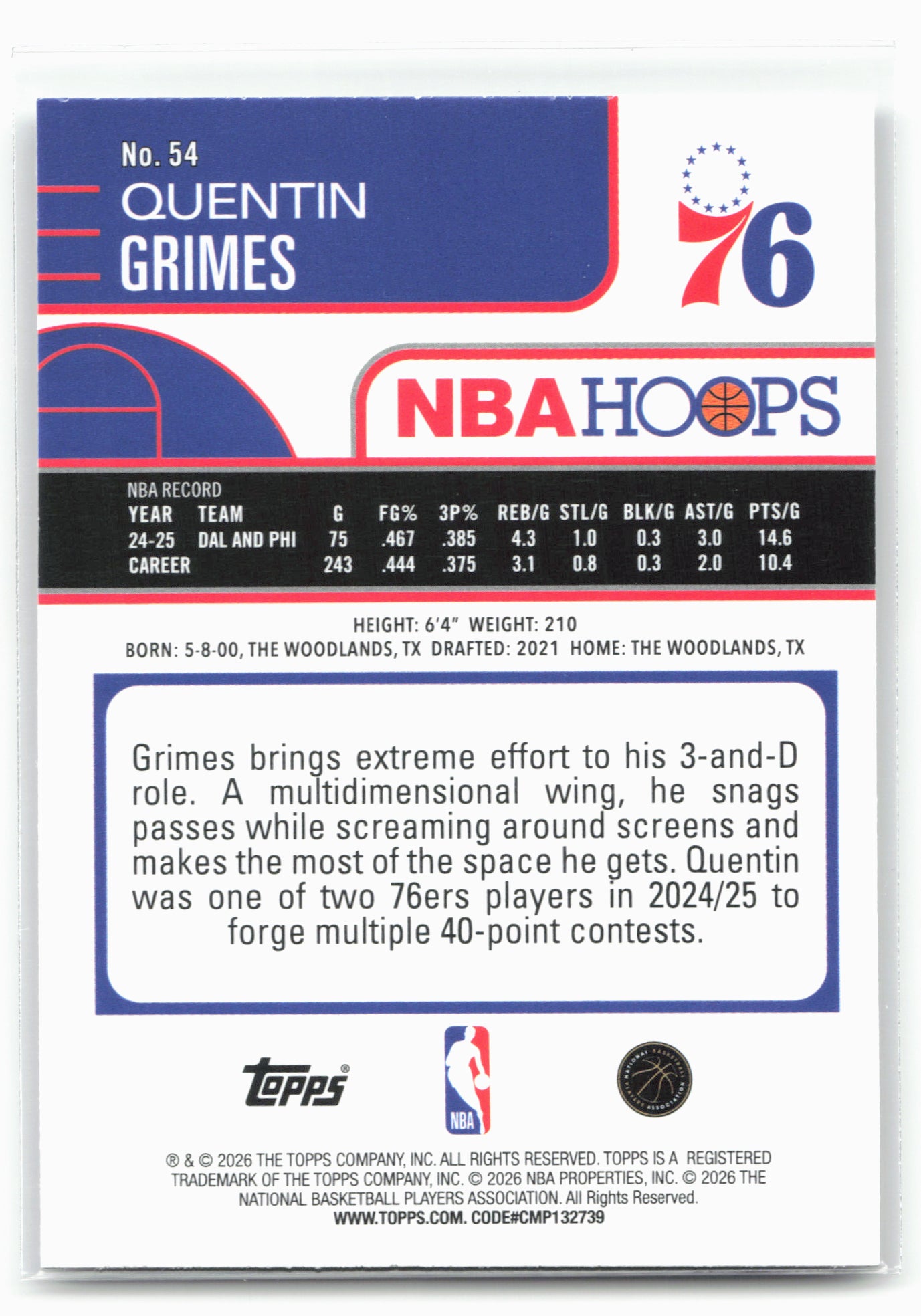 2025-26 Hoops #54 Quentin Grimes Rainbow