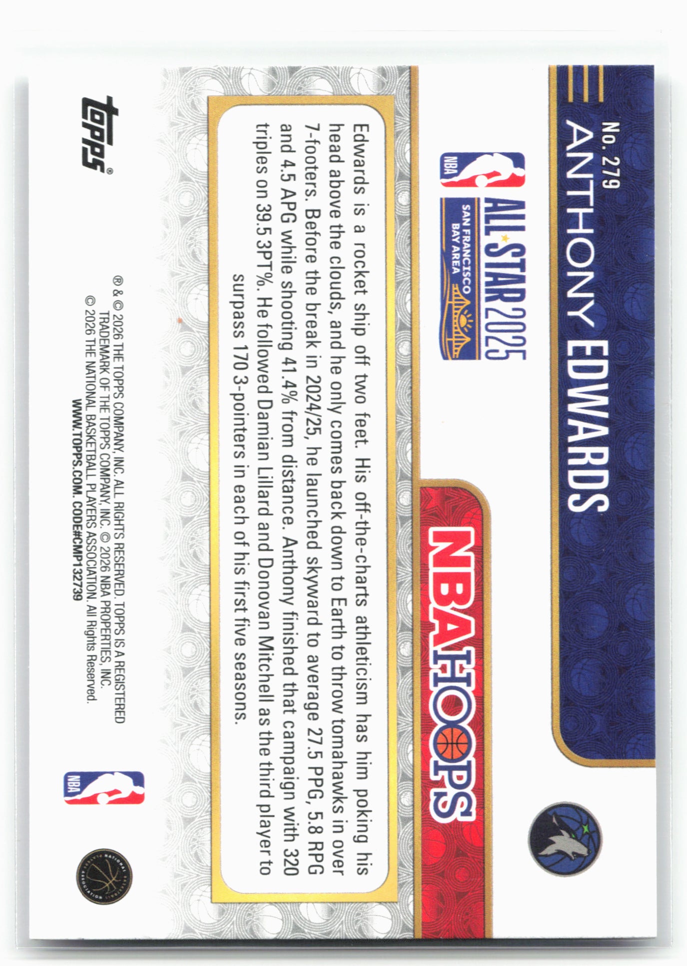 2025-26 Hoops #279 Anthony Edwards 29433