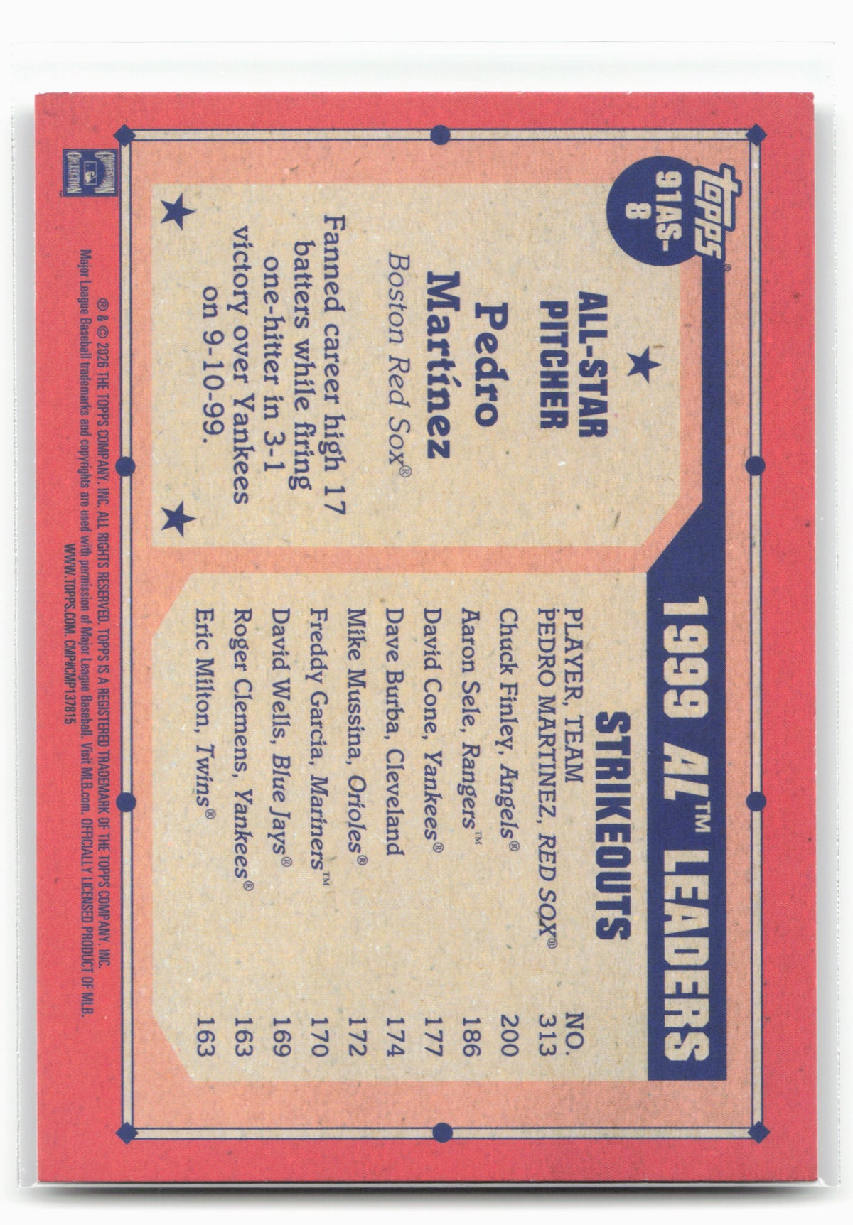 2026 Topps #91AS-8 Pedro Martinez 1991 Topps Baseball 35th Anniversary All-Stars
