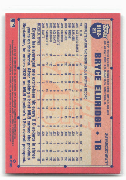2026 Topps #91B2-21 Bryce Eldridge 1991 Topps Baseball 35th Anniversary