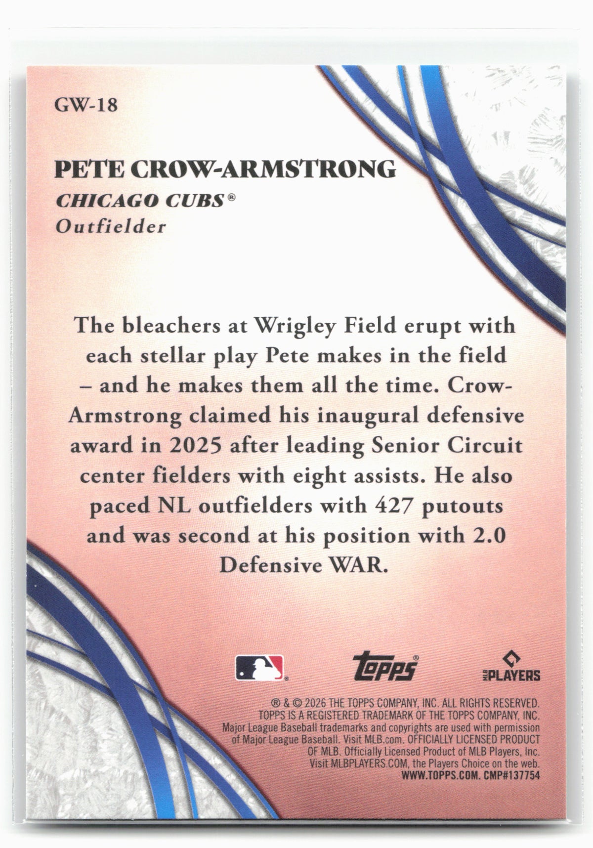 2026 Topps #GW-18 Pete Crow-Armstrong Glove Work