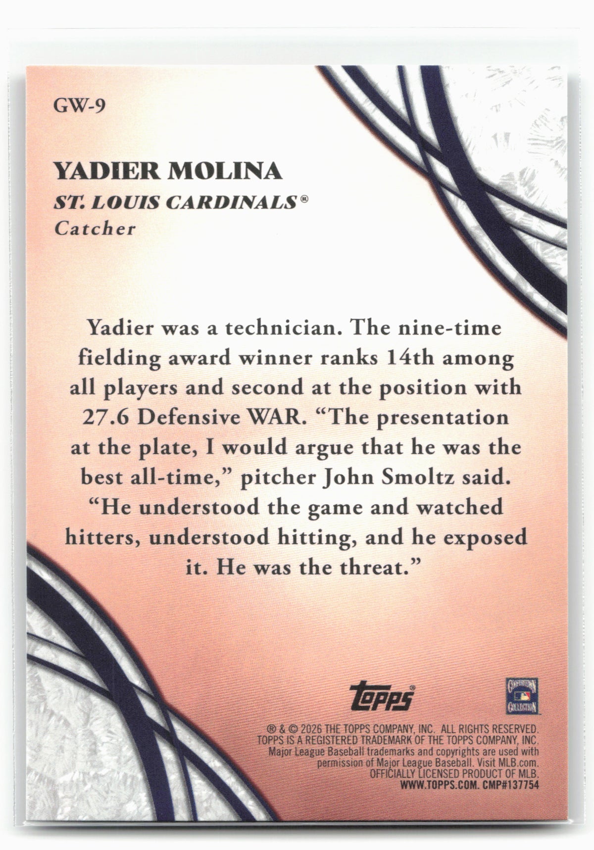 2026 Topps #GW-9 Yadier Molina Glove Work