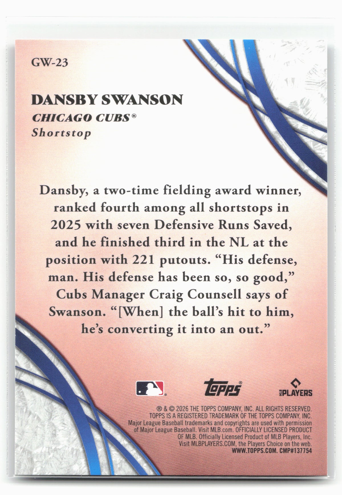 2026 Topps #GW-23 Dansby Swanson Glove Work