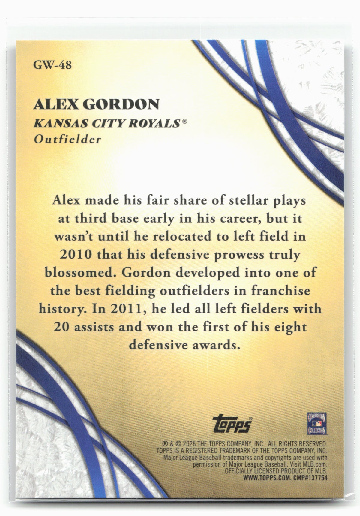 2026 Topps #GW-48 Alex Gordon Glove Work