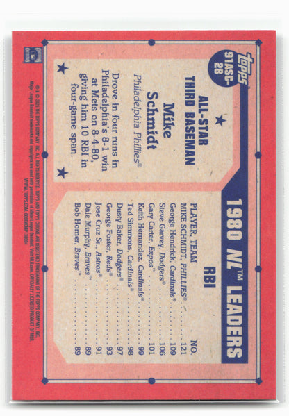 2026 Topps #91ASC-28 Mike Schmidt 1991 Topps Baseball 35th Anniversary Chrome