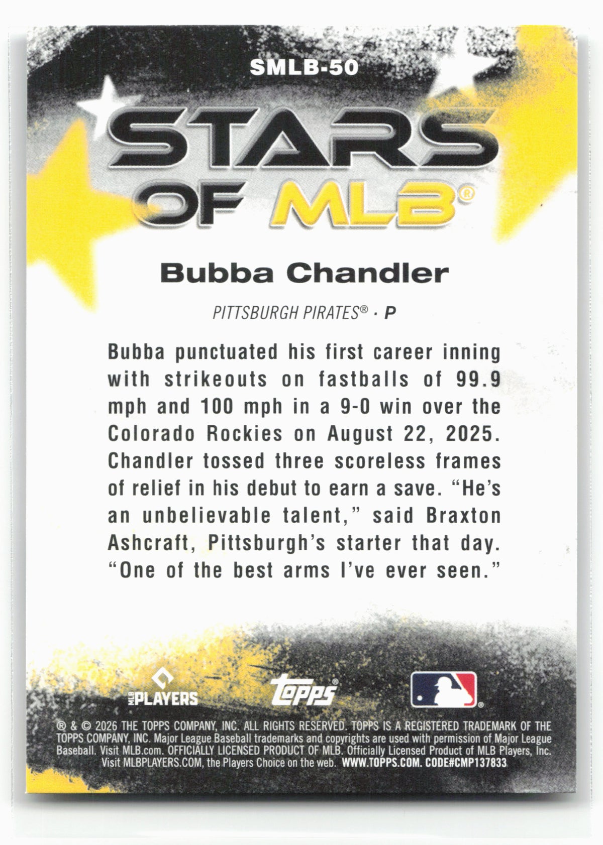 2026 Topps #SMLB-50 Bubba Chandler Stars of MLB