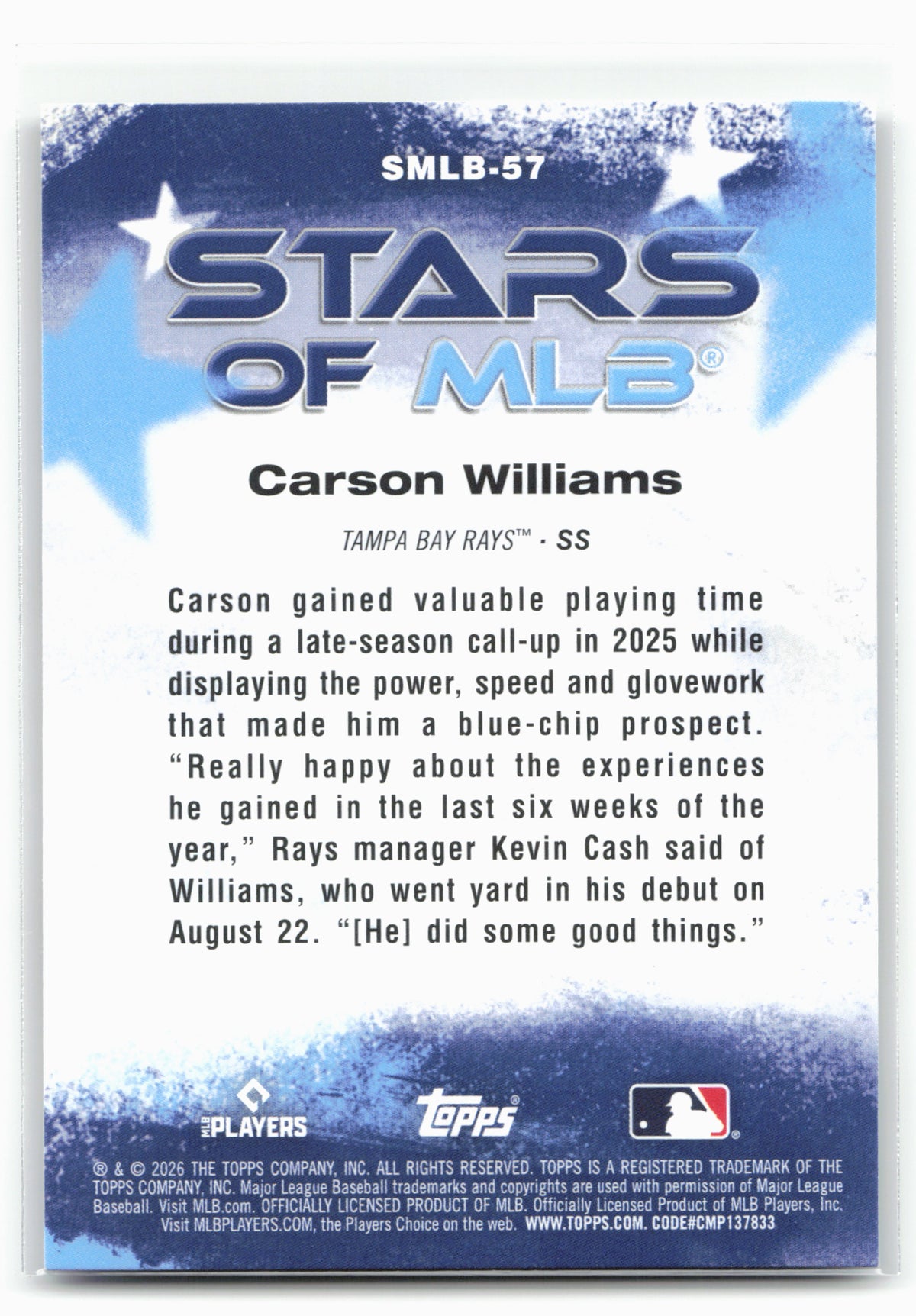 2026 Topps #SMLB-57 Carson Williams Stars of MLB