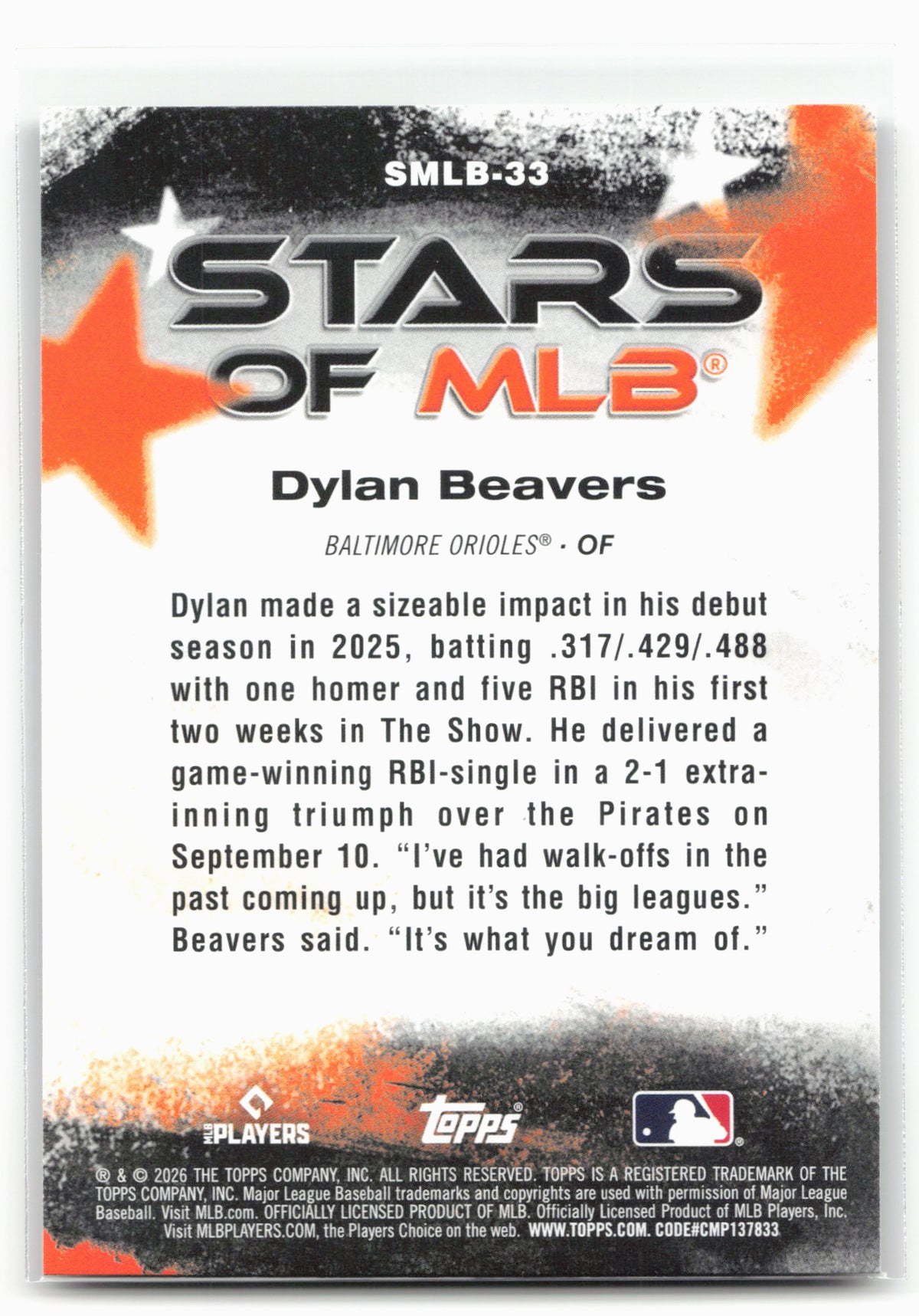 2026 Topps #SMLB-33 Dylan Beavers Stars of MLB