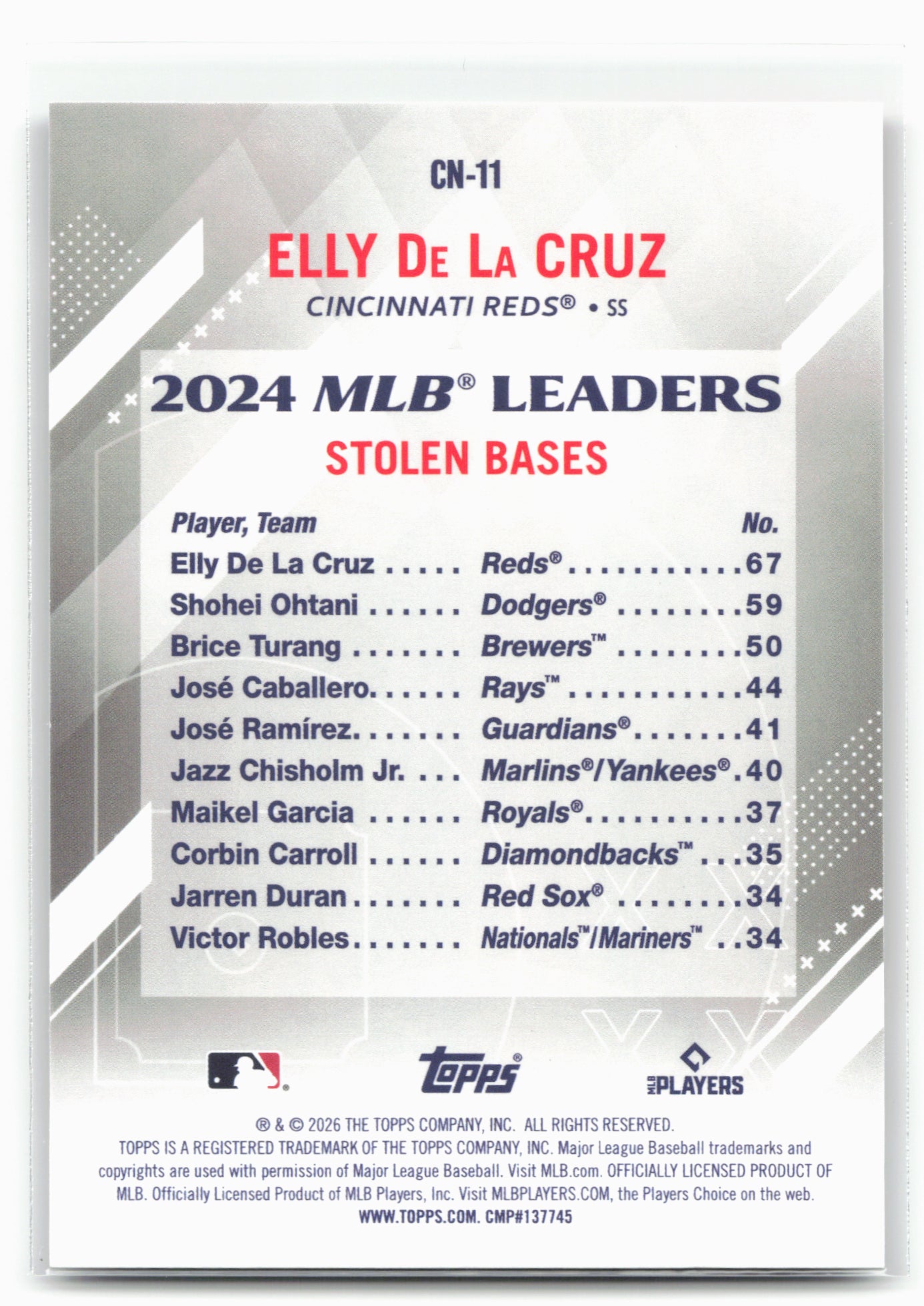 2026 Topps #CN-11 Elly De La Cruz Crooked Numbers