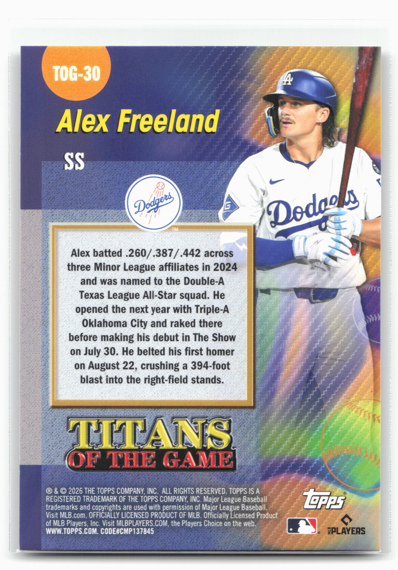 2026 Topps #TOG-30 Alex Freeland Titans of the Game