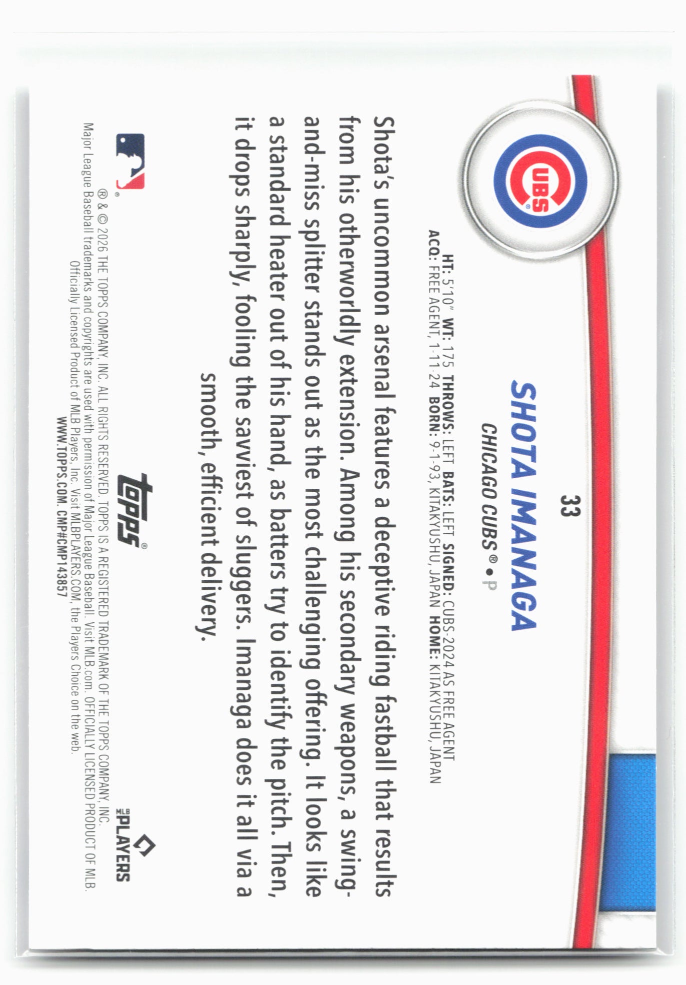 2026 Topps #33 Shota Imanaga Flagship Collection (Series Two)