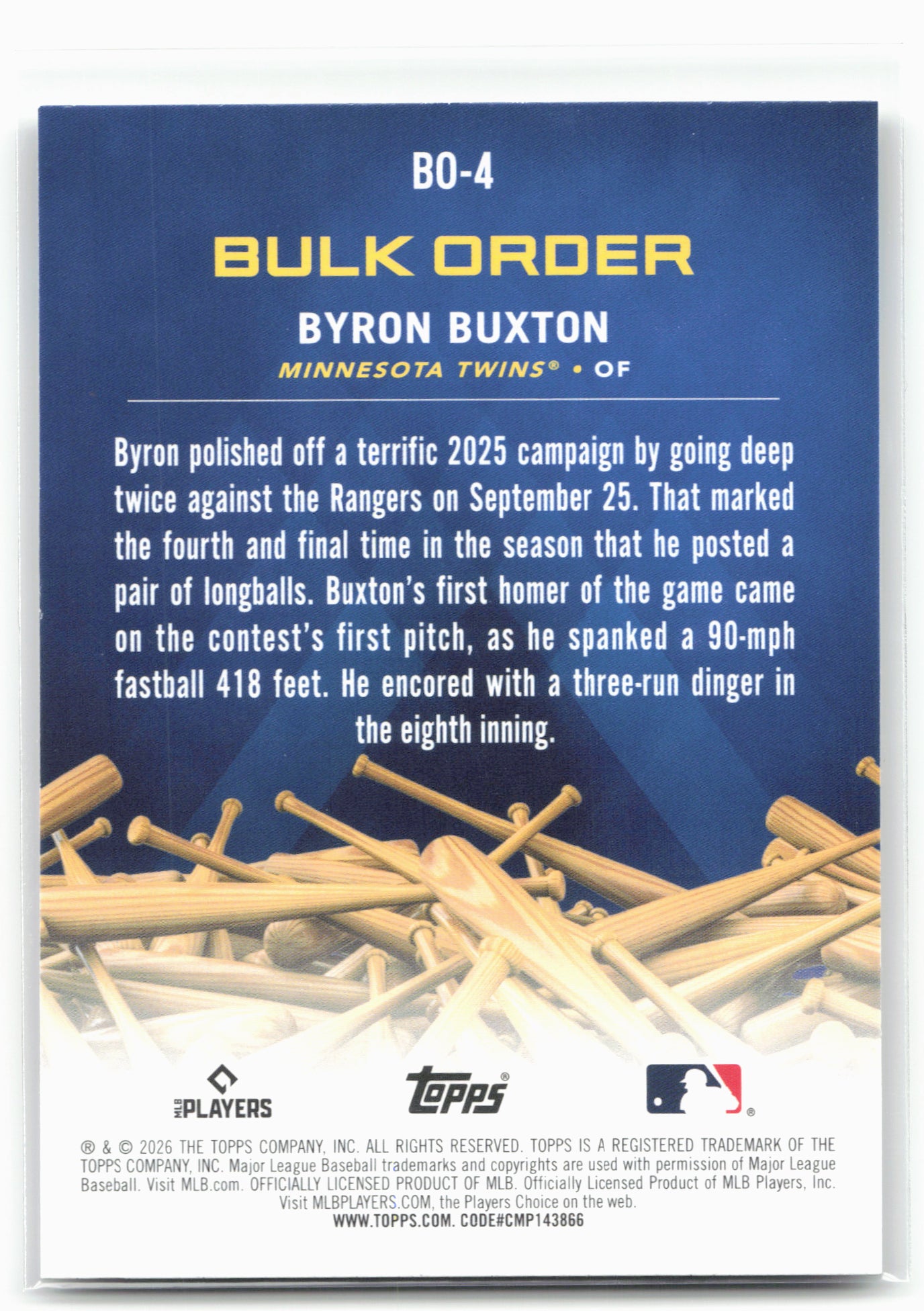 2026 Topps #BO-4 Byron Buxton Flagship Collection Bulk Order (Series Two)