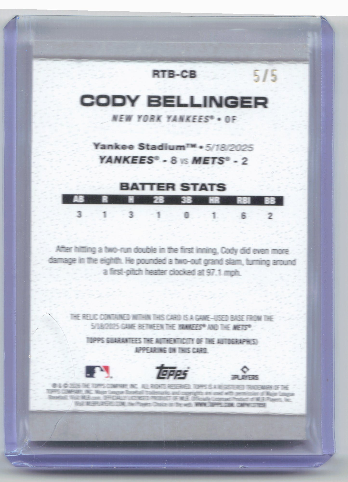 2026 Topps #RTB-CB Cody Bellinger Rounding the Bases Relic Autographs Red #/5