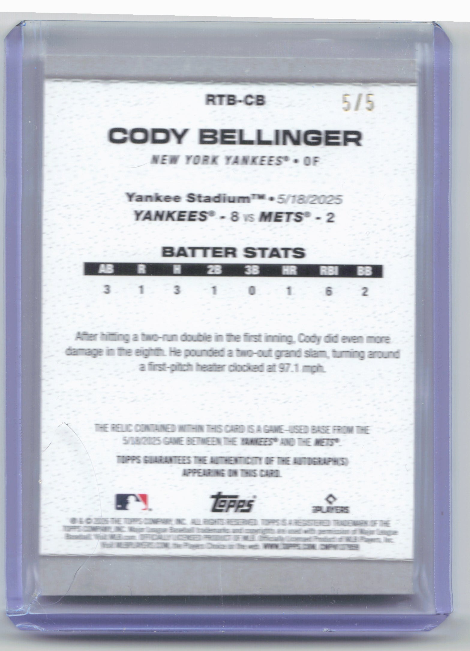2026 Topps #RTB-CB Cody Bellinger Rounding the Bases Relic Autographs Red #/5