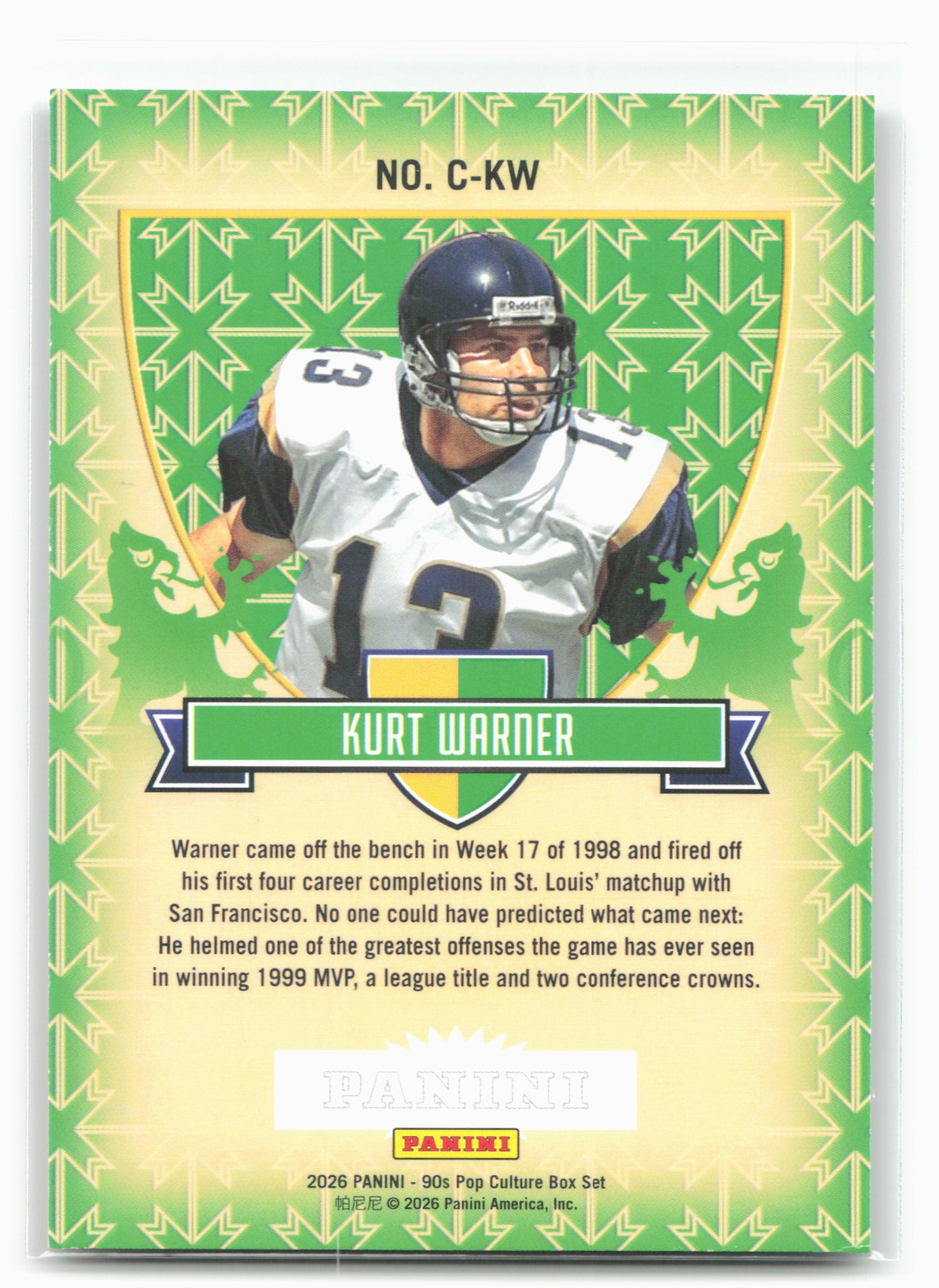 2026 Panini Decades 90s Pop Culture #C-KW Kurt Warner Crusade