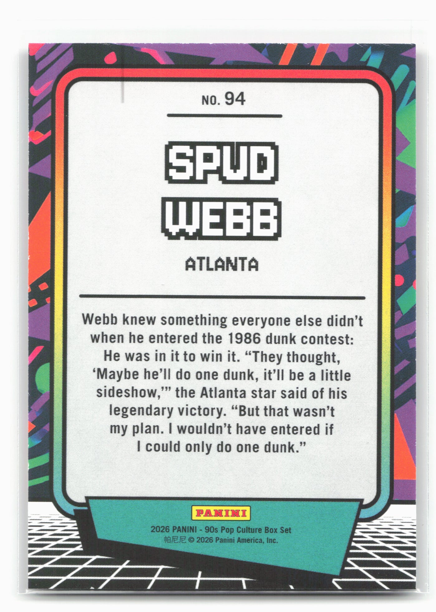 2026 Panini Decades 90s Pop Culture #94 Spud Webb