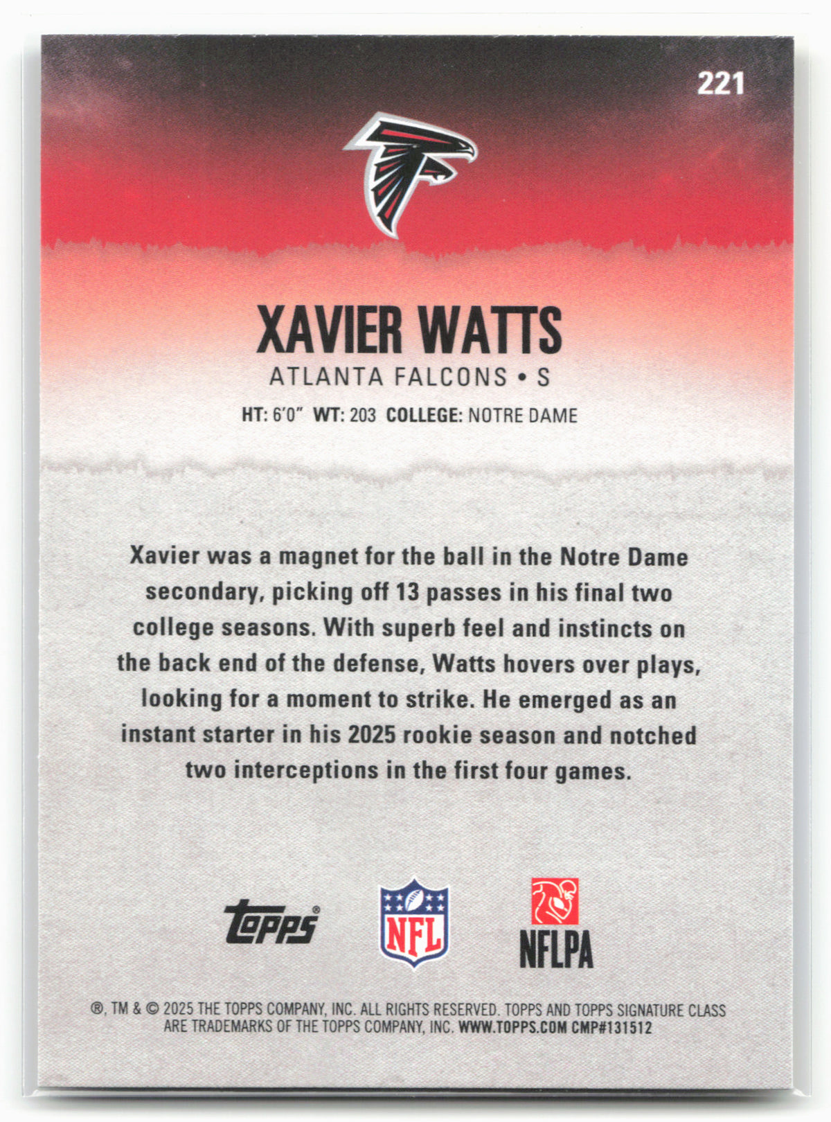 2025 Topps Signature Class #221 Xavier Watts Blue & Yellow