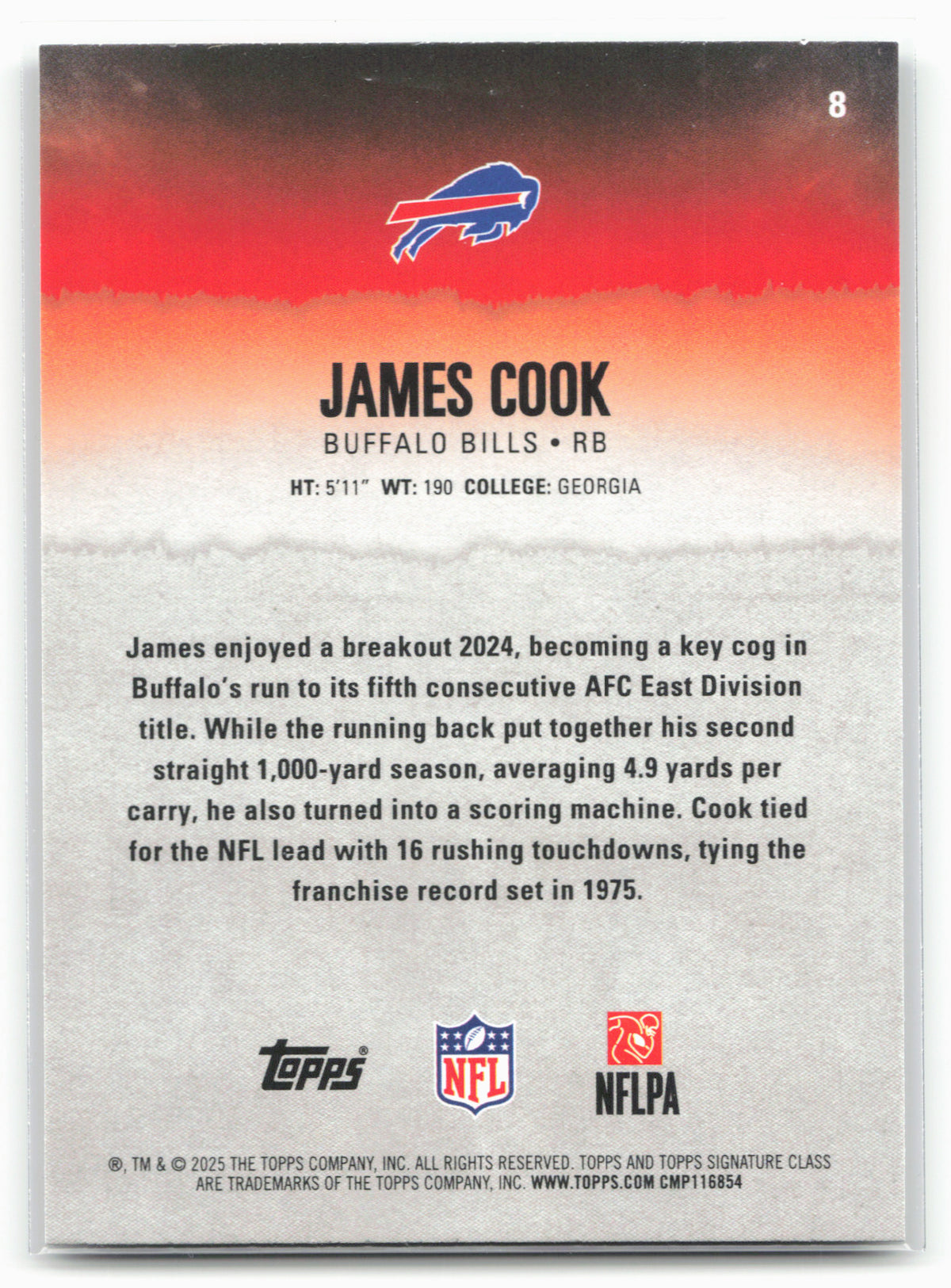 2025 Topps Signature Class #8 James Cook Green & Purple
