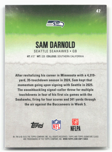 
2025 Topps Signature Class #47 Sam Darnold Blue & Yellow