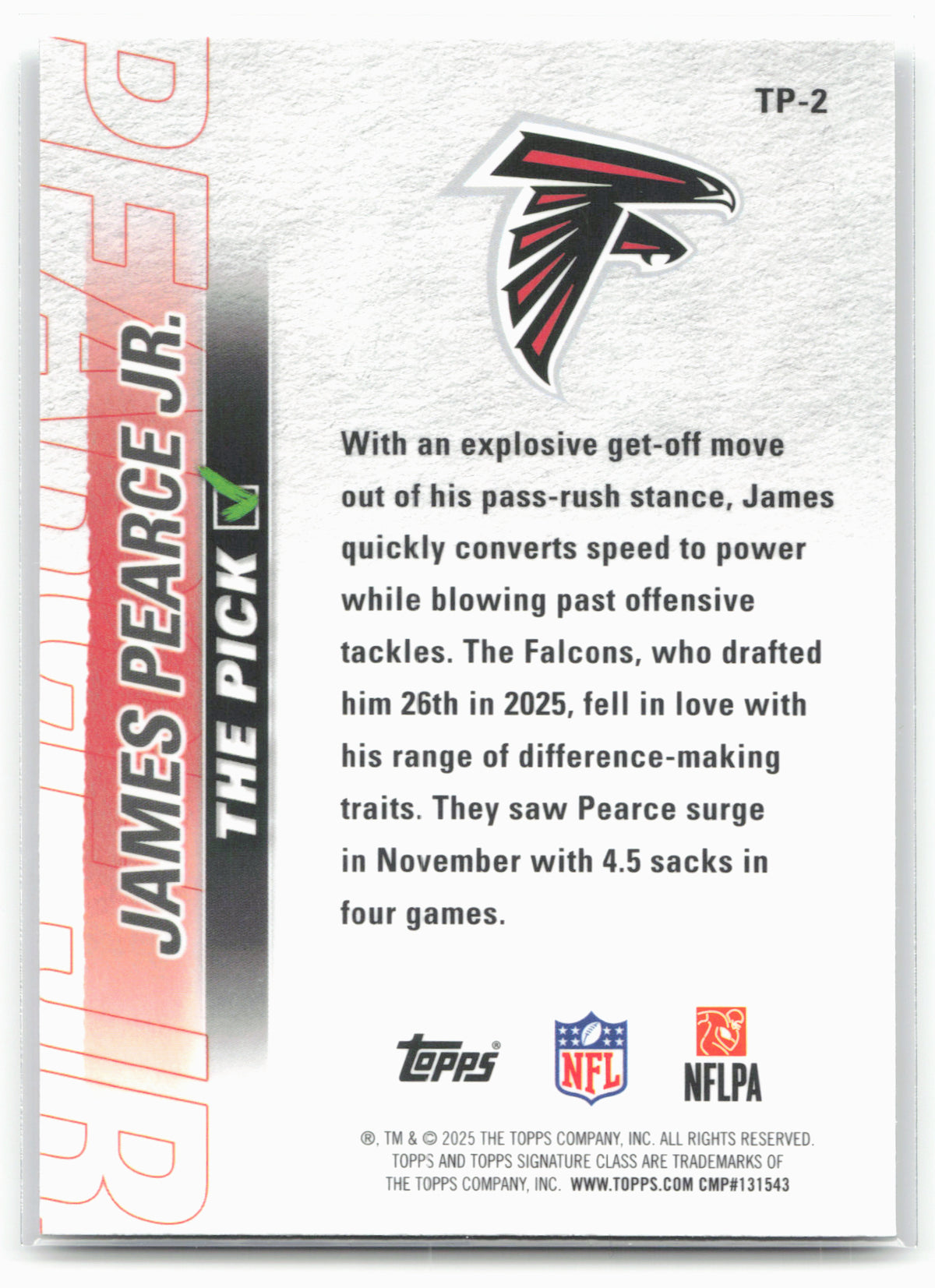 2025 Topps Signature Class #TP-2 James Pearce Jr. The Pick