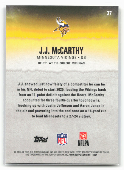2025 Topps Signature Class #37 J.J. McCarthy Blue & Yellow
