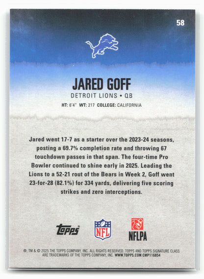 2025 Topps Signature Class #58 Jared Goff Green & Purple