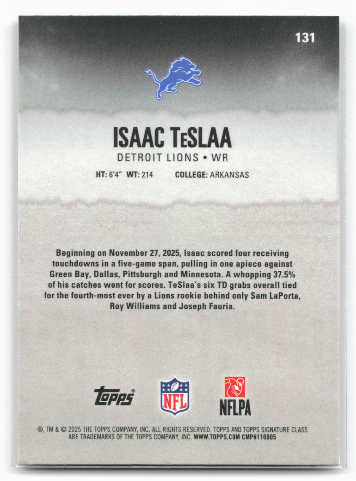 2025 Topps Signature Class #131 Isaac TeSlaa Chrome