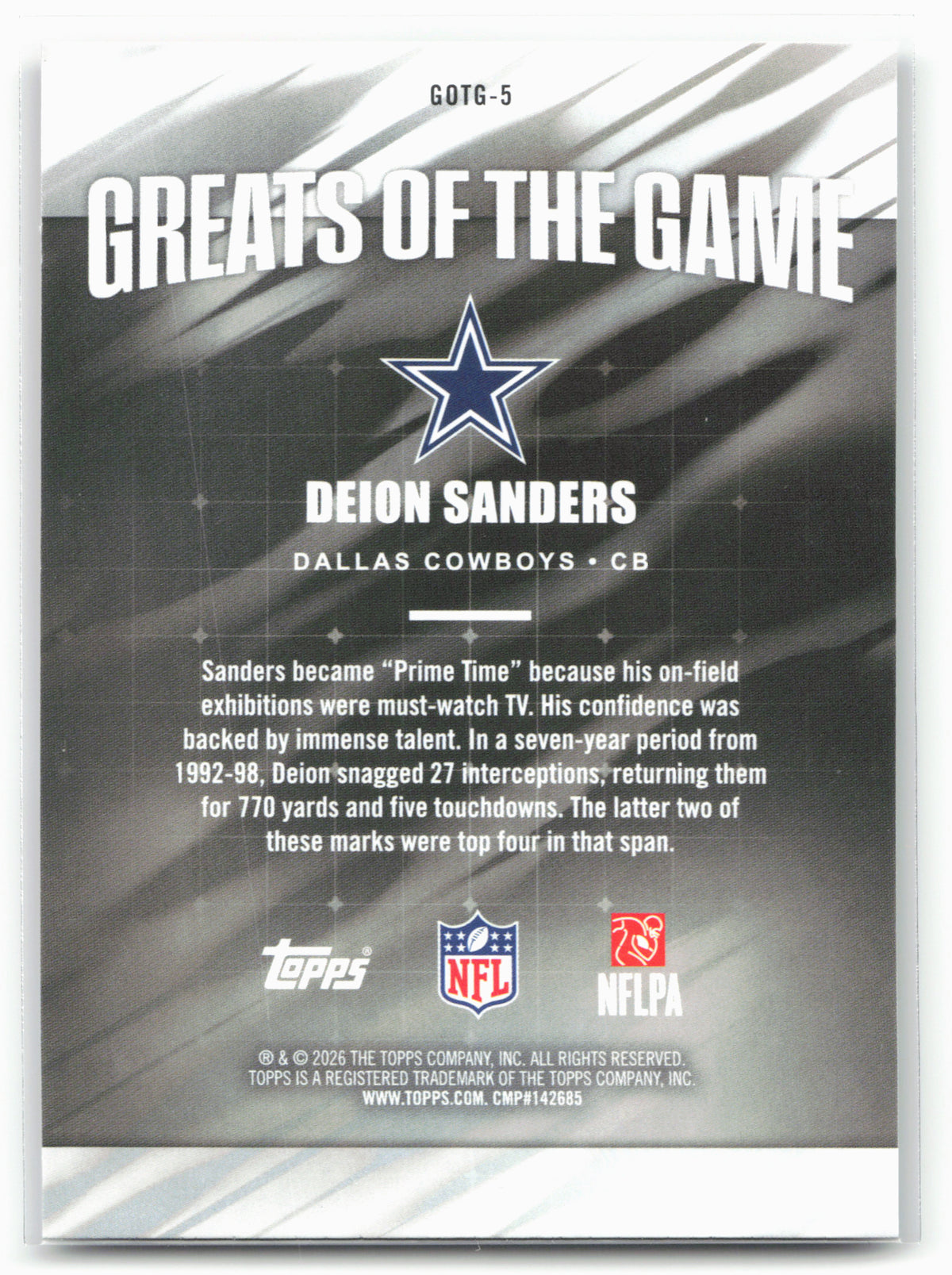 2026 Topps Flagship #GOTG-5 Deion Sanders Greats Of The Game