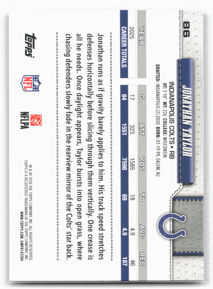 2026 Topps Flagship #86 Jonathan Taylor Pink Holo Foil