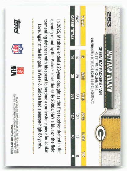 2026 Topps Flagship #263 Matthew Golden Football Leather Foil