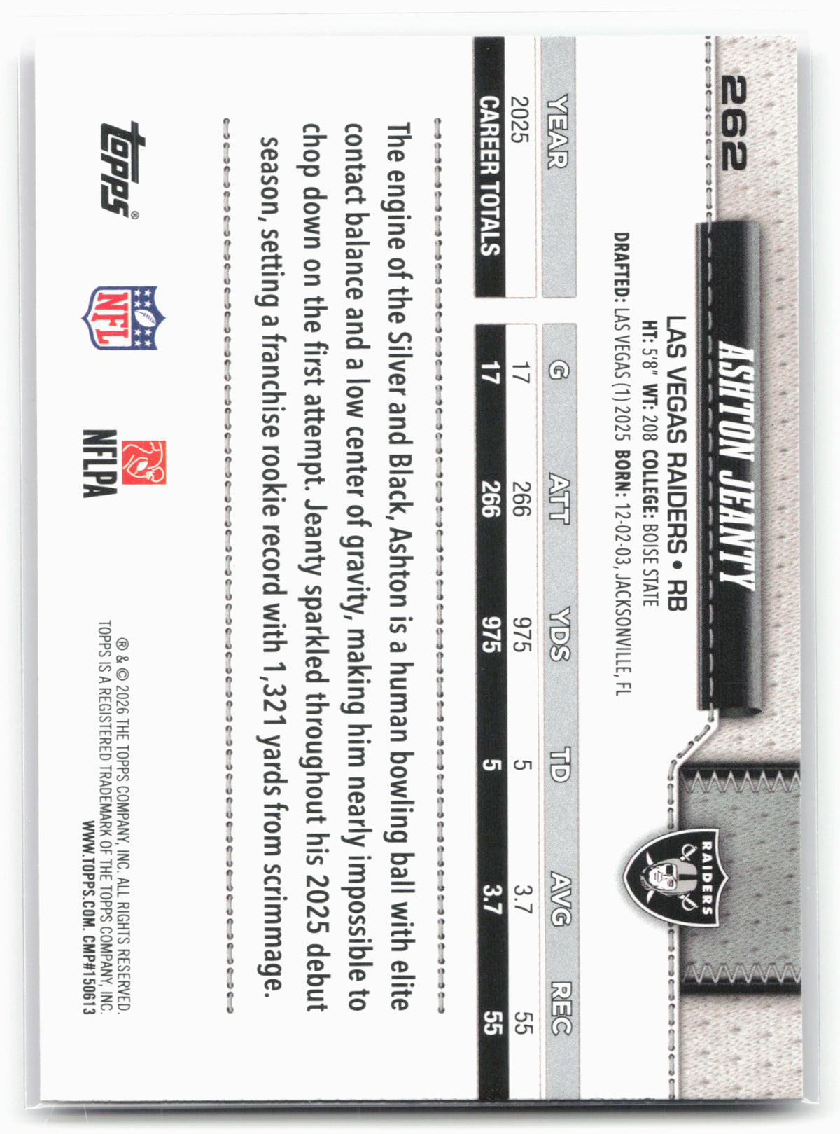 2026 Topps Flagship #262 Ashton Jeanty Pink Holo Foil